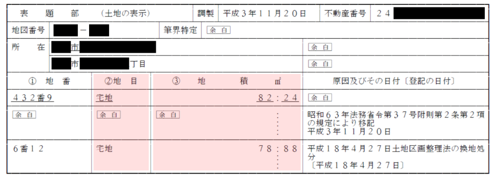 共有名義の戸建ての場合_土地_表題部